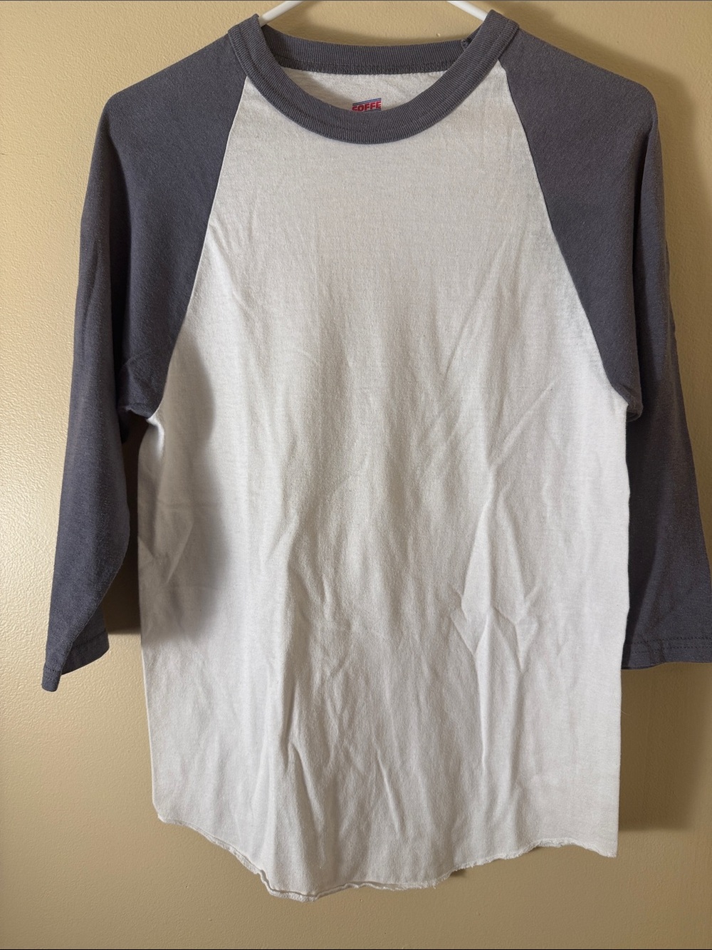 Soffe White Baseball Raglan Tee with Gray Sleeves